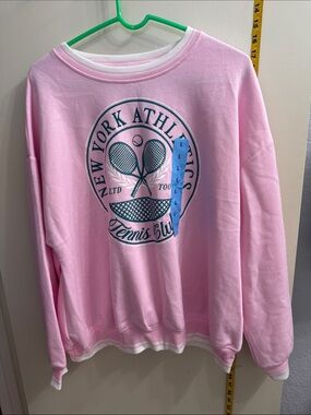 Limited Too Pink Crewneck Sweatshirt with Teal Tennis Graphic size L